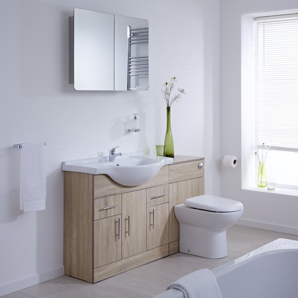 BASIC Wastafelmeubel & Toiletcombinatie 134cm x 85cm x 81cm (gehoekte uitvoering)