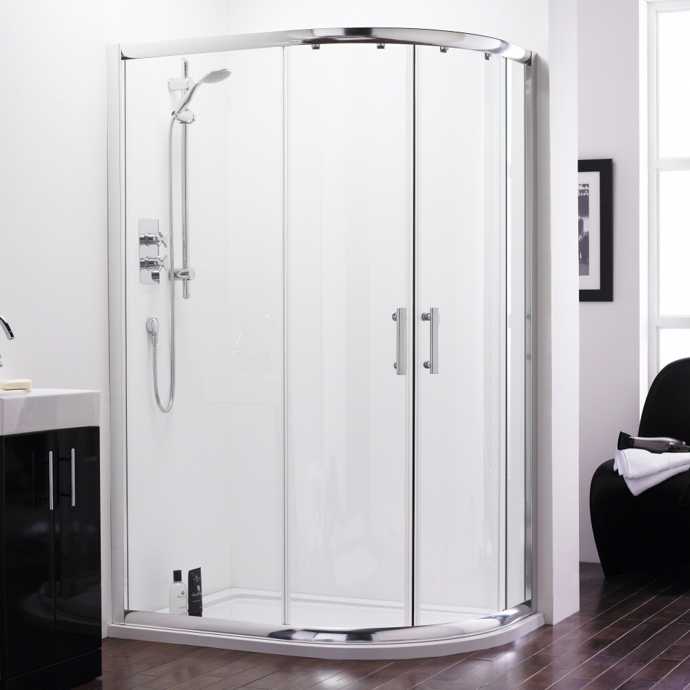 Douche Schuifdeur H.1850mm Met Pearlstone Douchebak 120cm x 80cm - Linker Uitvoering