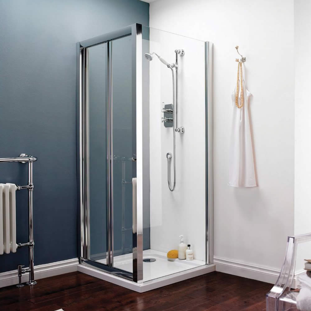 Douchecabine Vouwdeur H.185cm Met Pearlstone Douchebak en Waste 120cm x80cm x 4cm