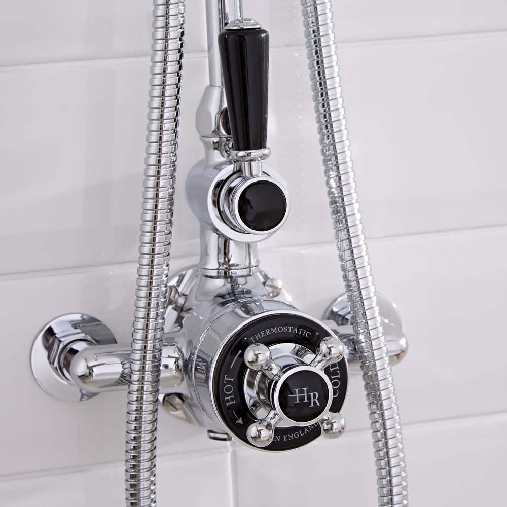 Topaz Traditionele 1-weg Thermostatische Opbouw Douchekraan - Zwarte Keramische Aanduidingen
