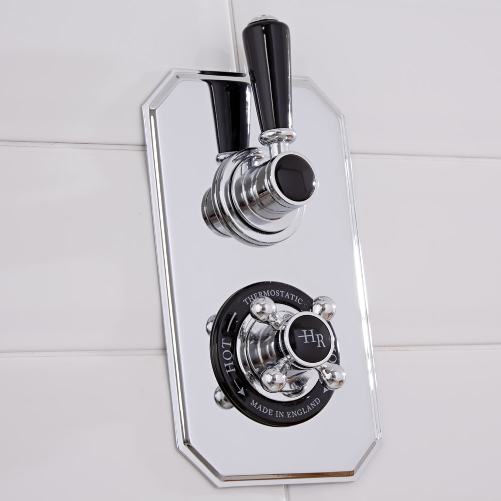 Topaz Traditionele 1-weg Thermostatische Inbouw Douchekraan - Zwarte Keramische Aanduidingen