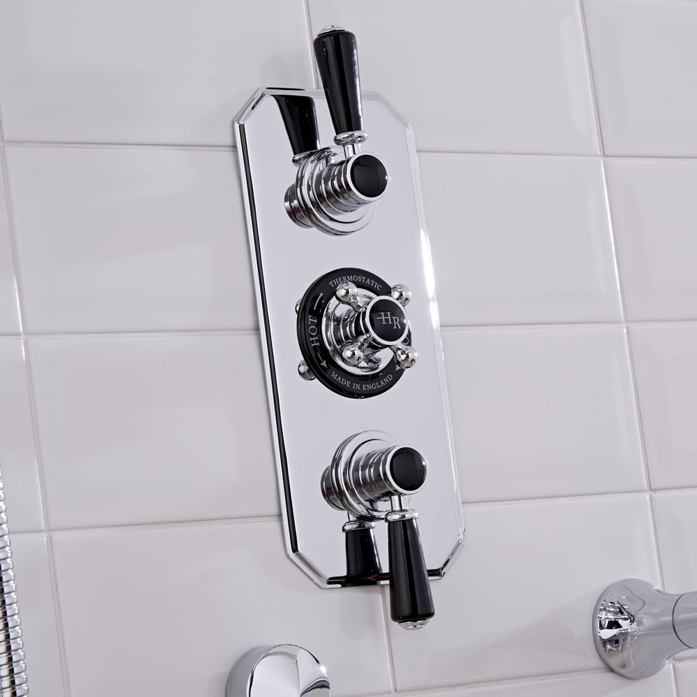 Topaz Traditionele 2-weg Thermostatische Inbouw Douchekraan - Zwarte Keramische Aanduidingen
