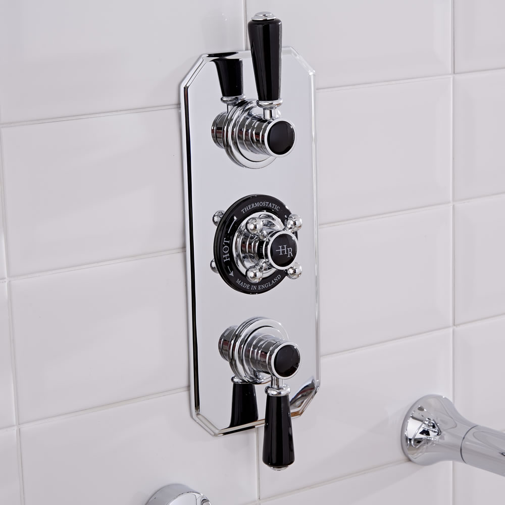 Topaz Traditionele 3-weg Thermostatische Inbouw Douchekraan - Zwarte Keramische Aanduidingen