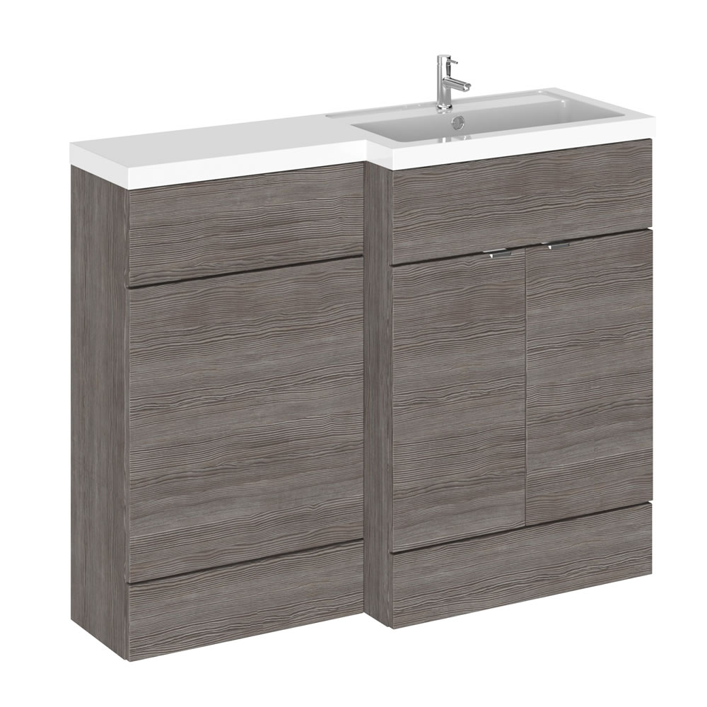 110cm x 35,5cm Modern Bruin/Grijs Staand Wastafel & Toiletmeubel-combinatie - Rechter Uitvoering