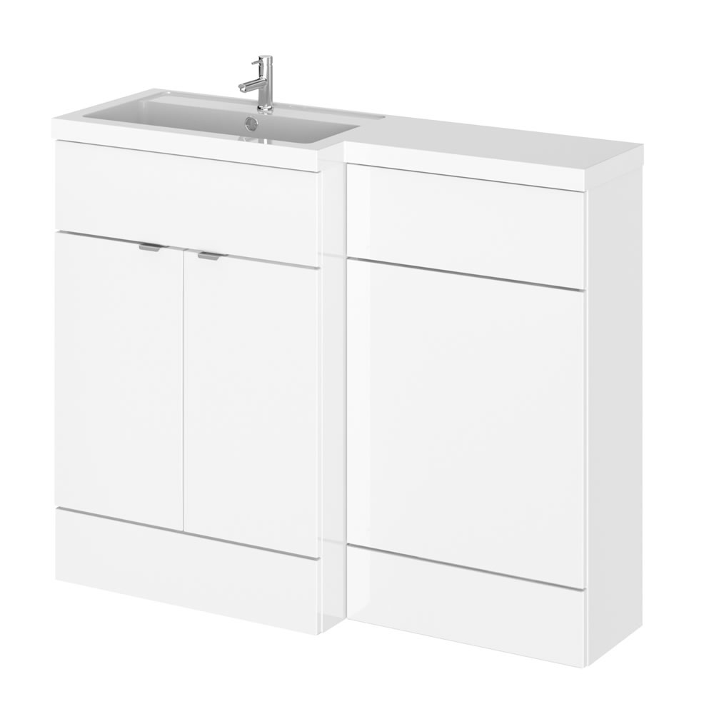 110cm x 35,5cm Modern Wit Hoogglans Staand Wastafel & Toiletmeubel-combinatie - Linker Uitvoering