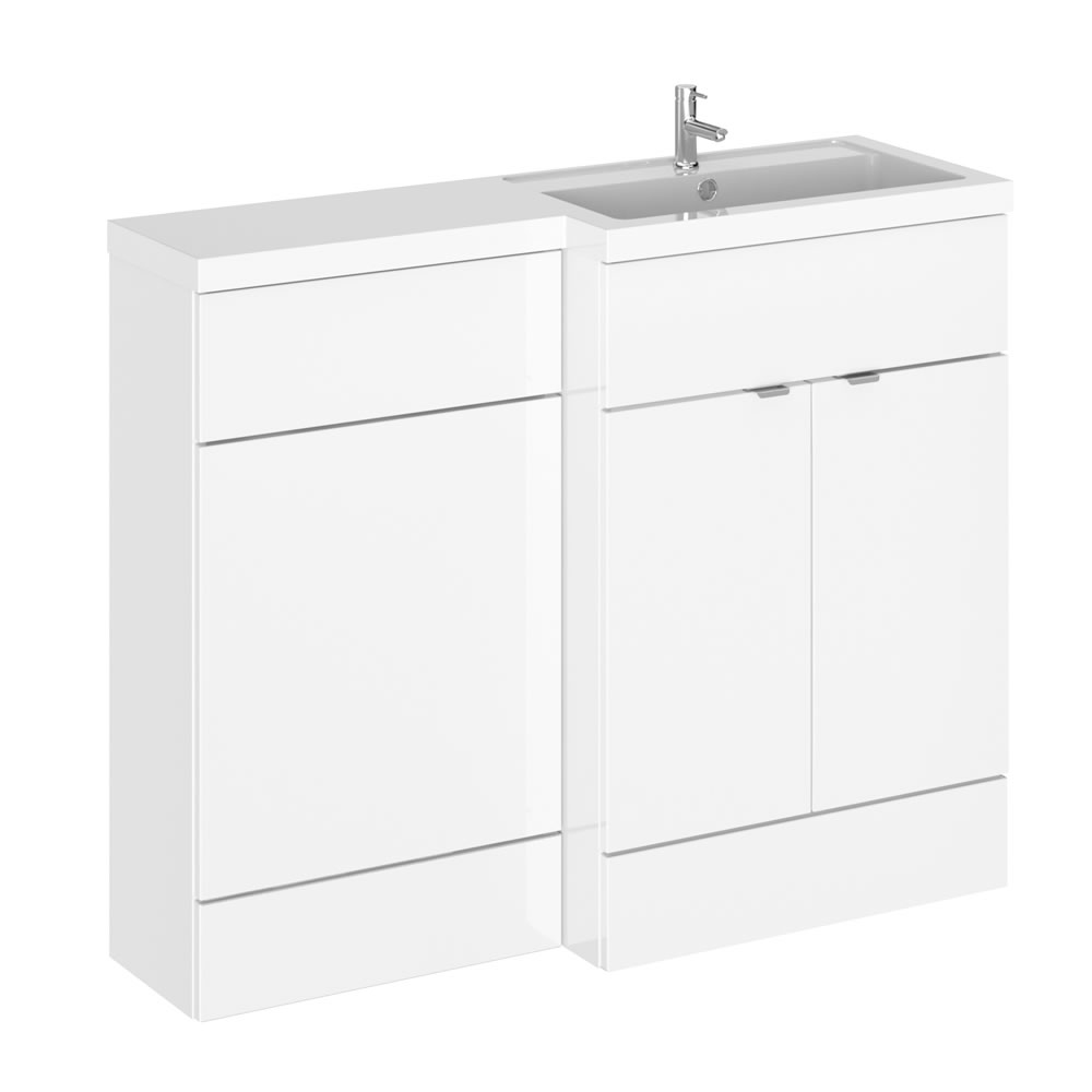 110cm x 35,5cm Modern Wit hoogglans Staand Wastafel & Toiletmeubel-combinatie - Rechter Uitvoering