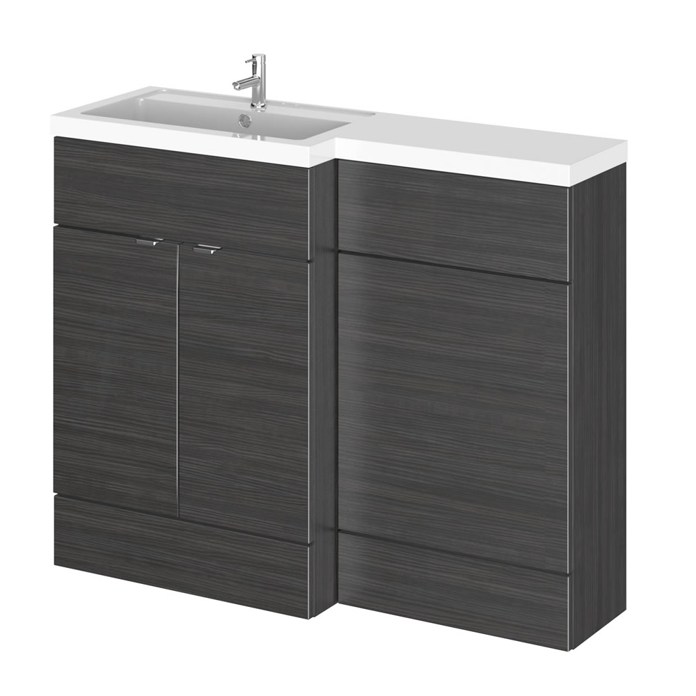110cm x 35,5cm Modern Zwart Staand Wastafel & Toiletmeubel-combinatie - Linker Uitvoering