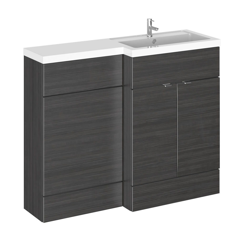110cm x 35,5cm Modern Zwart Staand Wastafel & Toiletmeubel-combinatie - Rechter Uitvoering