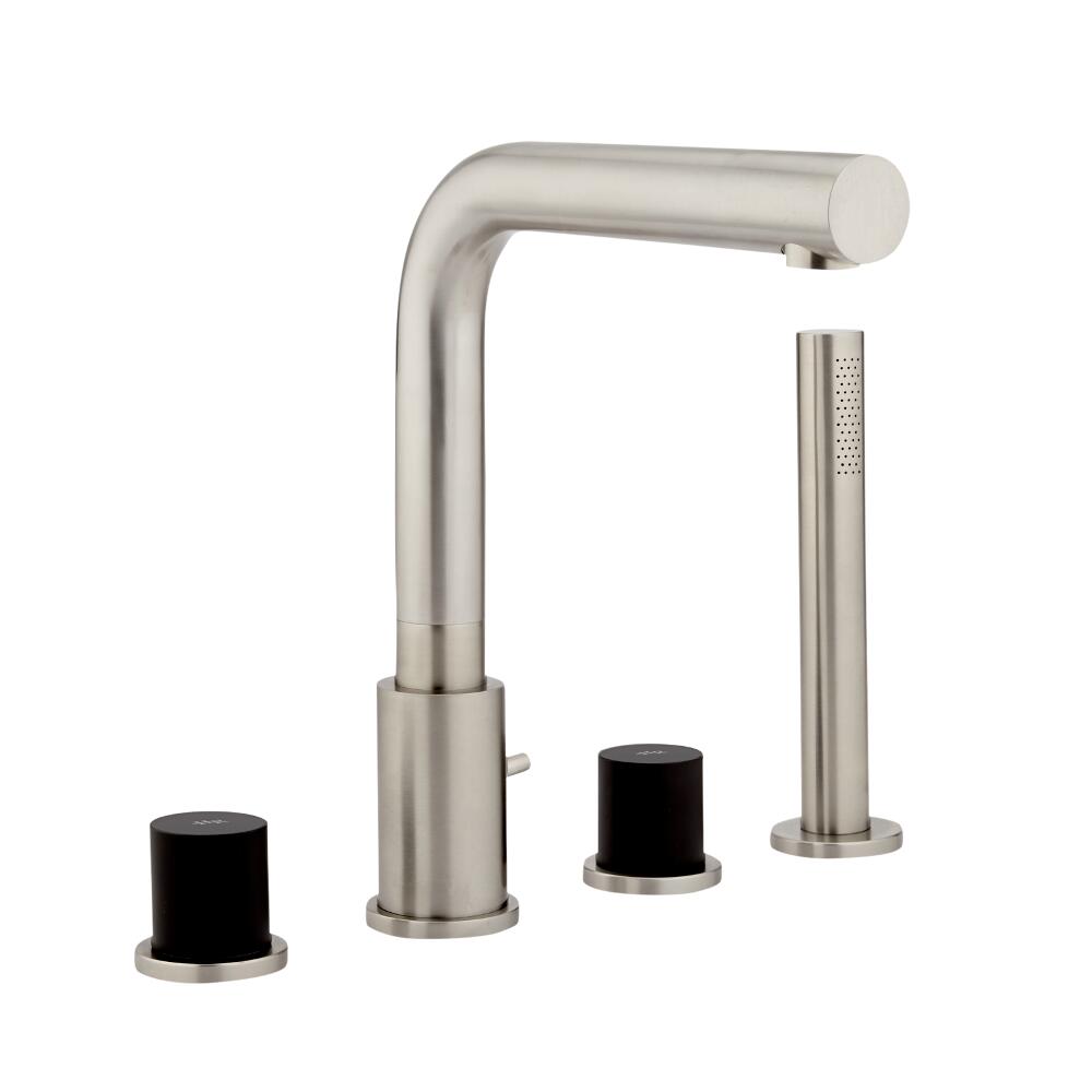 Bomere 4-gats Badmengkraan met zwart gekleurde handvaten, incl handdouche