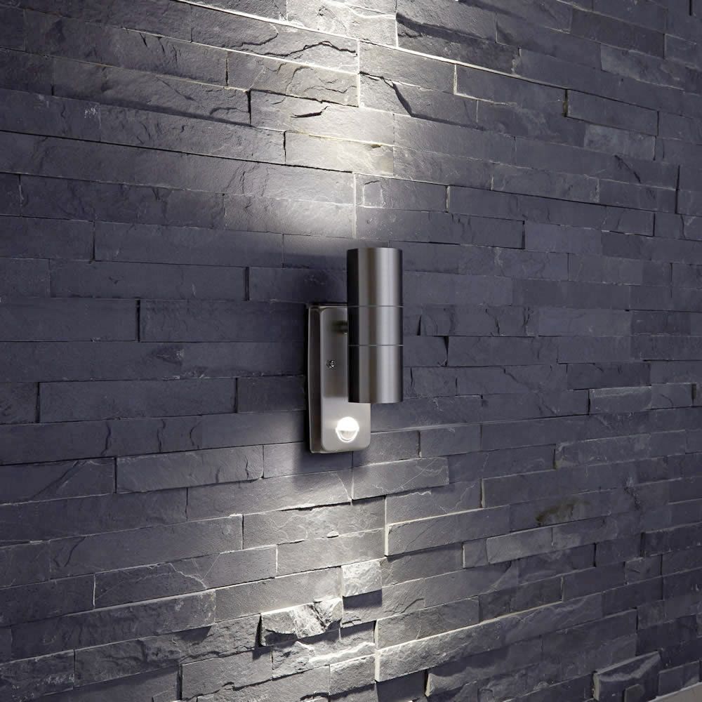 Le Mans - Op- en Neerwaartse Buitenlamp met PIR Sensor - Rond - RVS