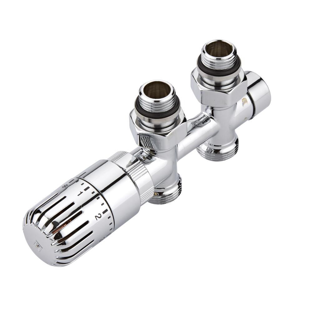 Verchroomd Messing 2-pijps H-blok - Thermostatisch - Recht - Koperen Leiding - 12mm