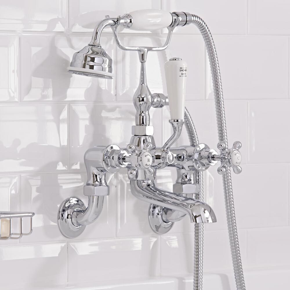 Topaz Kruiskop Badkraan en Handdouche Muurbevestiging - Wit Detail