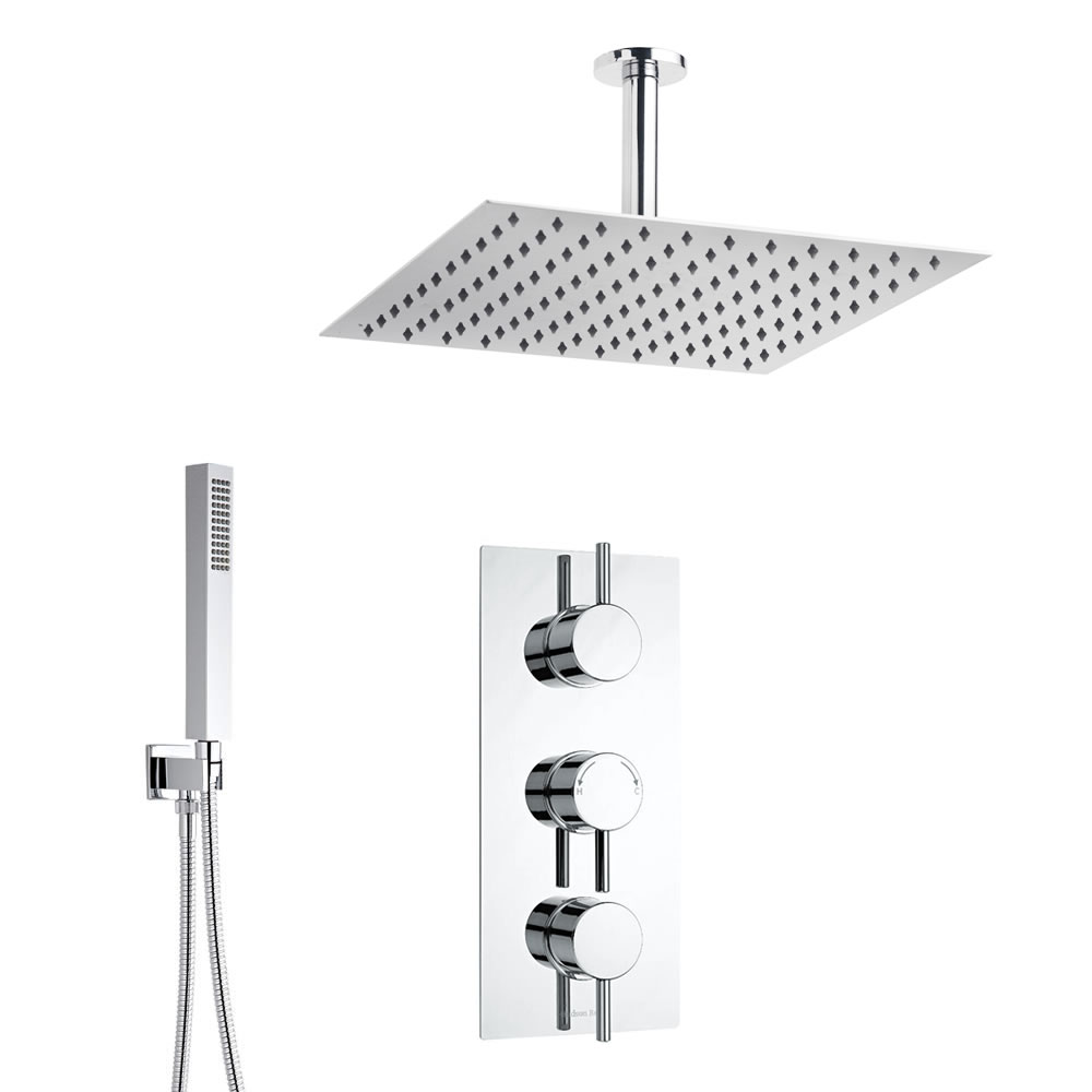 Kubix 2-weg thermostatisch doucheset zonder omstelkraan (douchekop 40x 40cm)