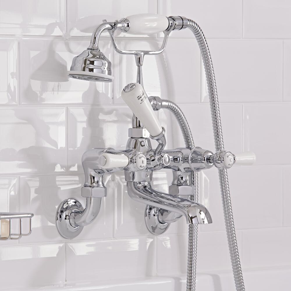 Topaz Badkraan Steelhandvat en Handdouche Muurbevestiging - Wit Detail