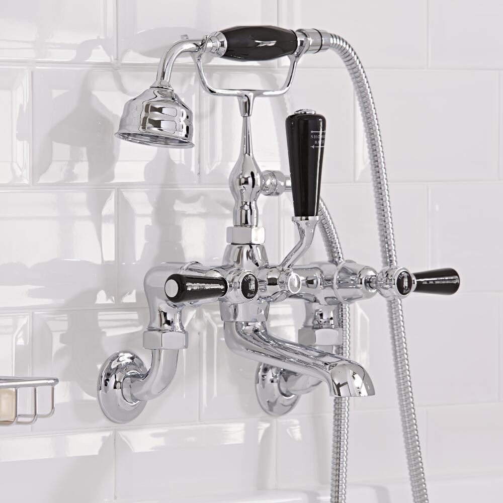 Topaz Badkraan Steelhandvat en Handdouche Muurbevestiging - Zwart Detail