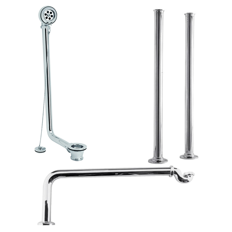 Bad afvoerplug en overloop combinatie, standpijpen & badsifon set - Chroom