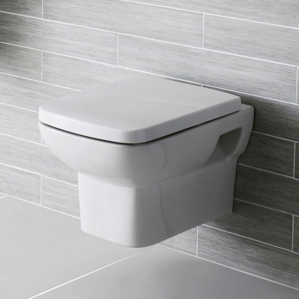 Vierkant Zwevend Wit Keramisch met Toiletzitting - Pk Uitlaat