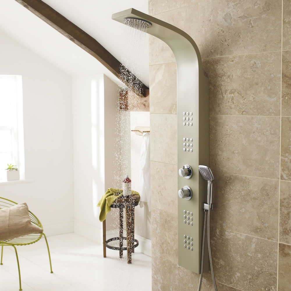 Nesta Thermostatisch Douchepaneel met o.a. 4 Bodyjets - Creme gekleurd.