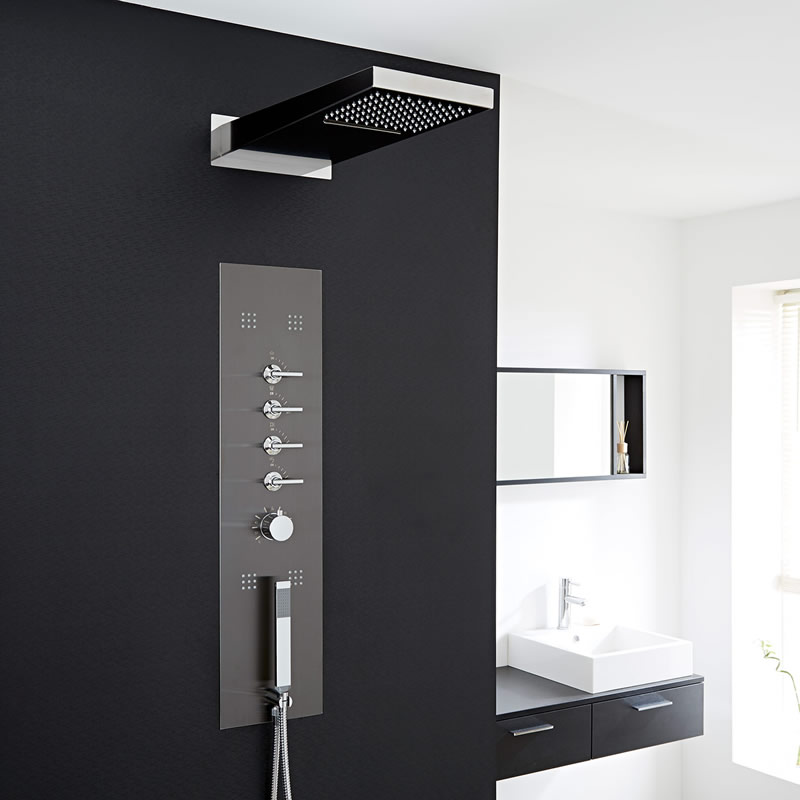 FLORA modern 2-delig rvs inbouw douchepaneel met waterval & regendouchekop