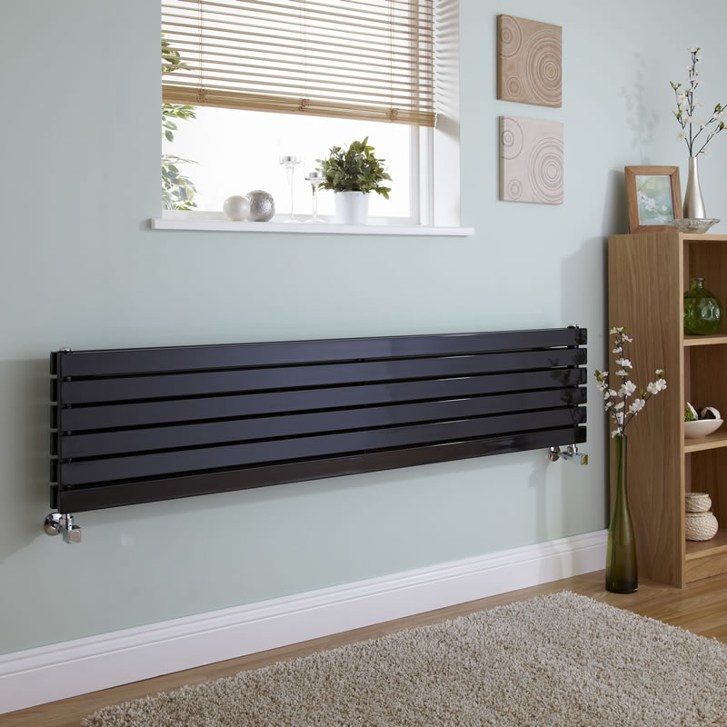 Sloane Designradiator Horizontaal Zwart Hoogglans 35,4cm x 160cm x 7,4cm 1308 Watt