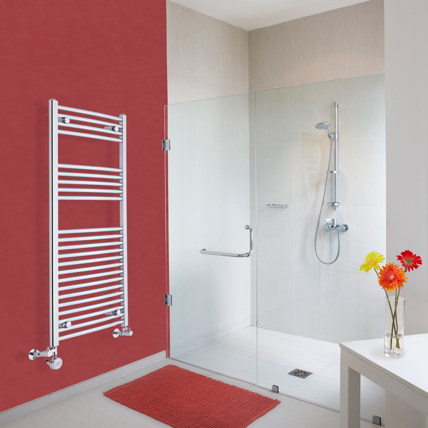 Ischia Gebogen Handdoekradiator Dual Fuel Chroom 120cm x 50cm x 4,5cm 448 Watt
