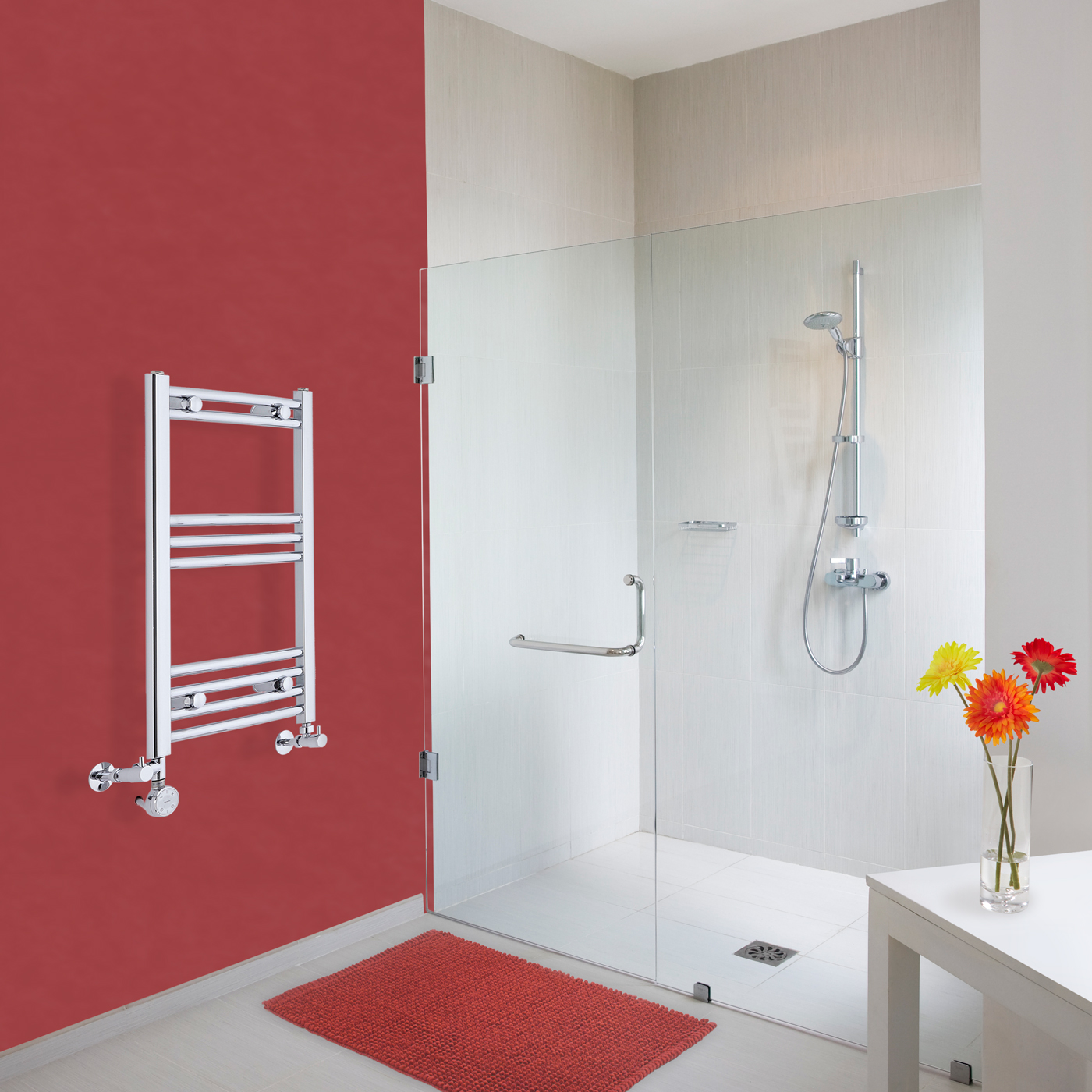 Ischia Gebogen Handdoekradiator Dual Fuel Chroom 70cm x 40cm x 3,8cm 187 Watt