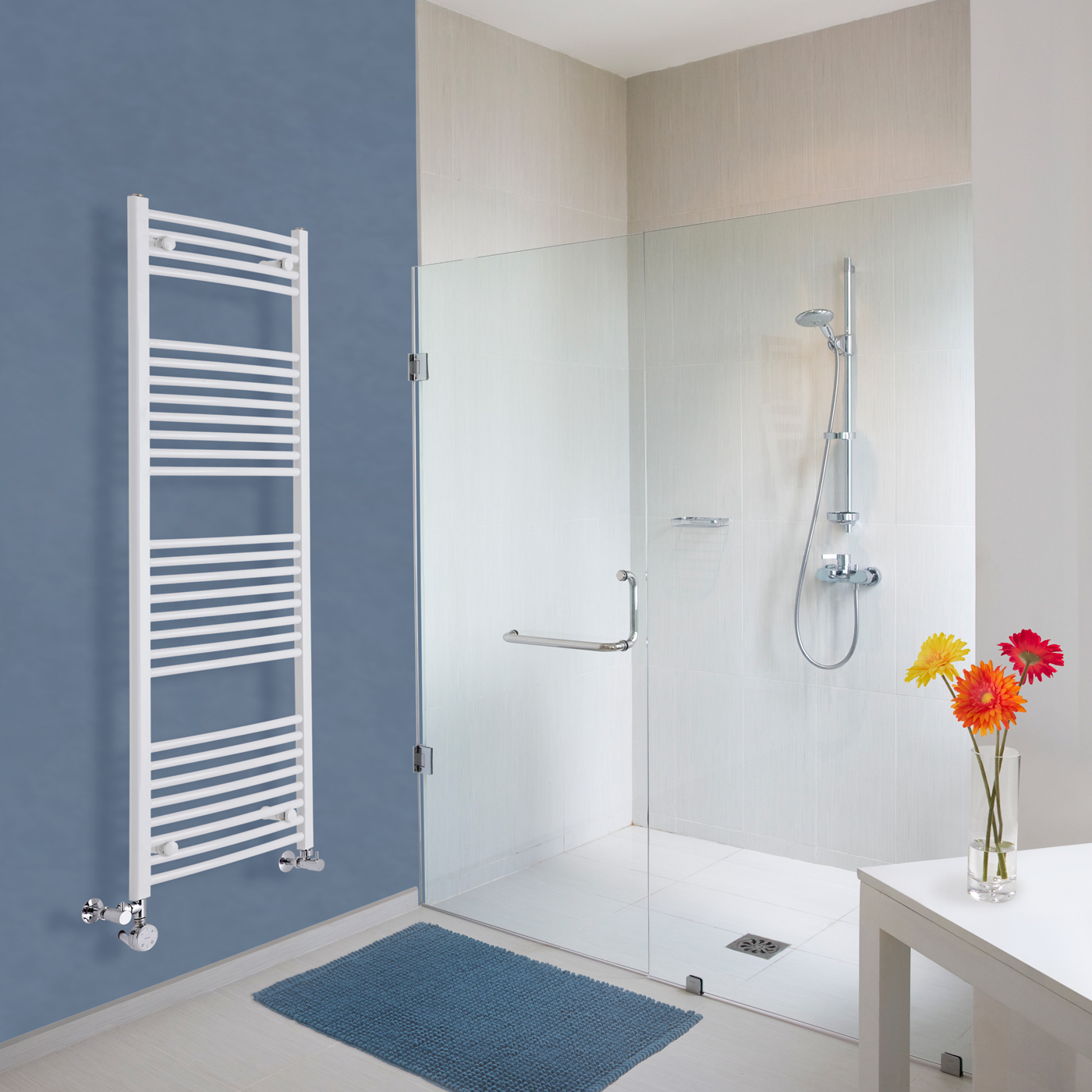 Etna Gebogen Handdoekradiator Dual Fuel Wit 150cm x 50cm x 4,5cm 828 Watt