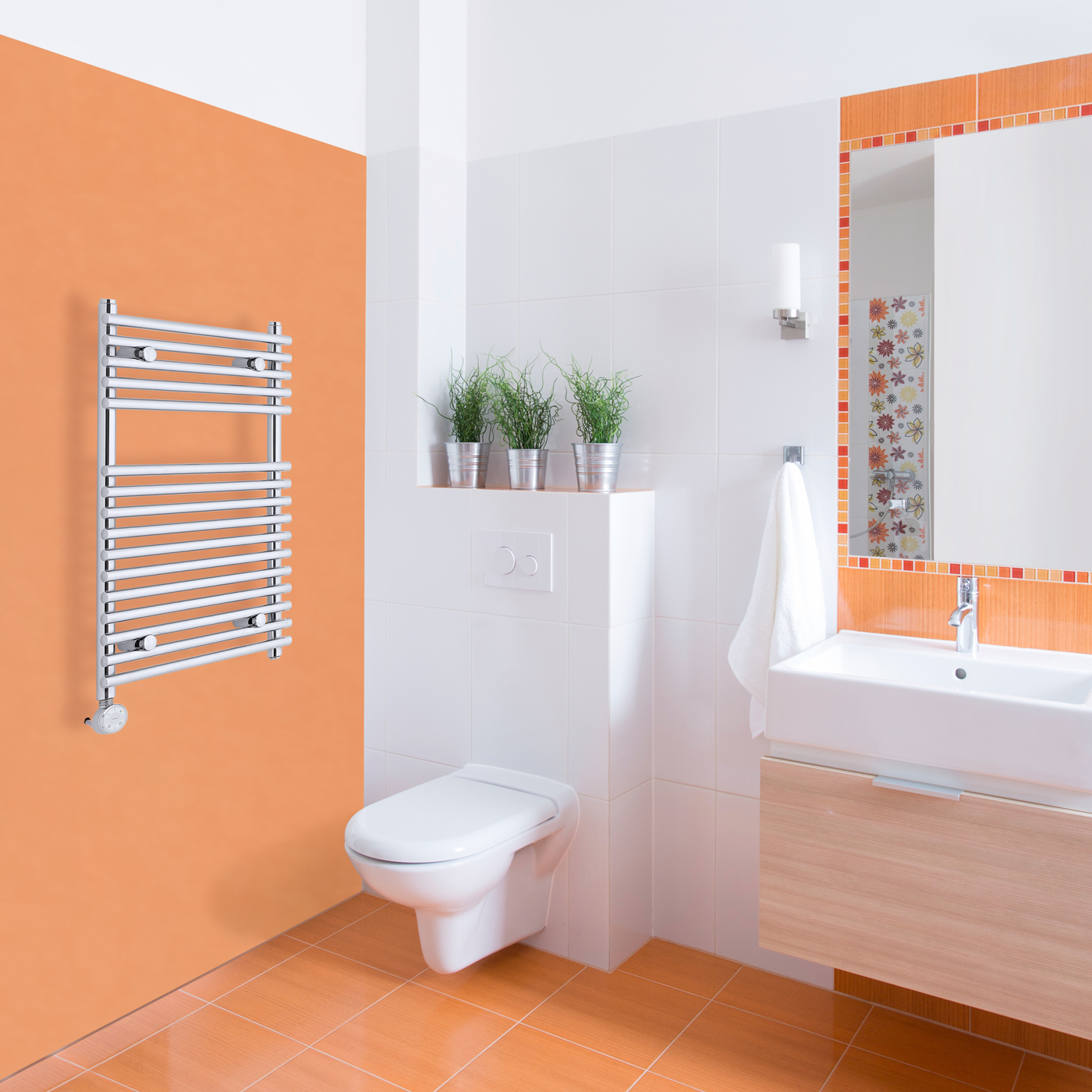 Ischia Handdoekradiator Elektrisch Chroom 75cm x 45cm x 7cm