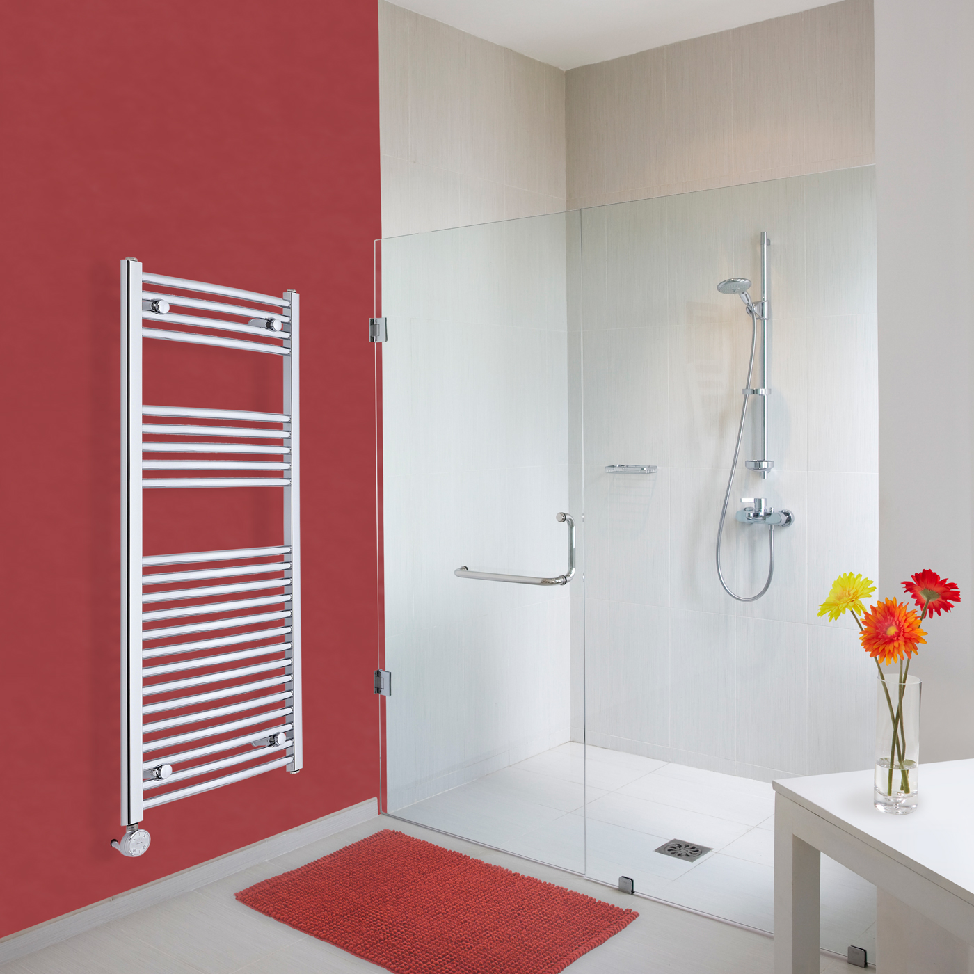 Ischia Gebogen Handdoekradiator Elektrisch Chroom 120cm x 50cm x 4,5cm