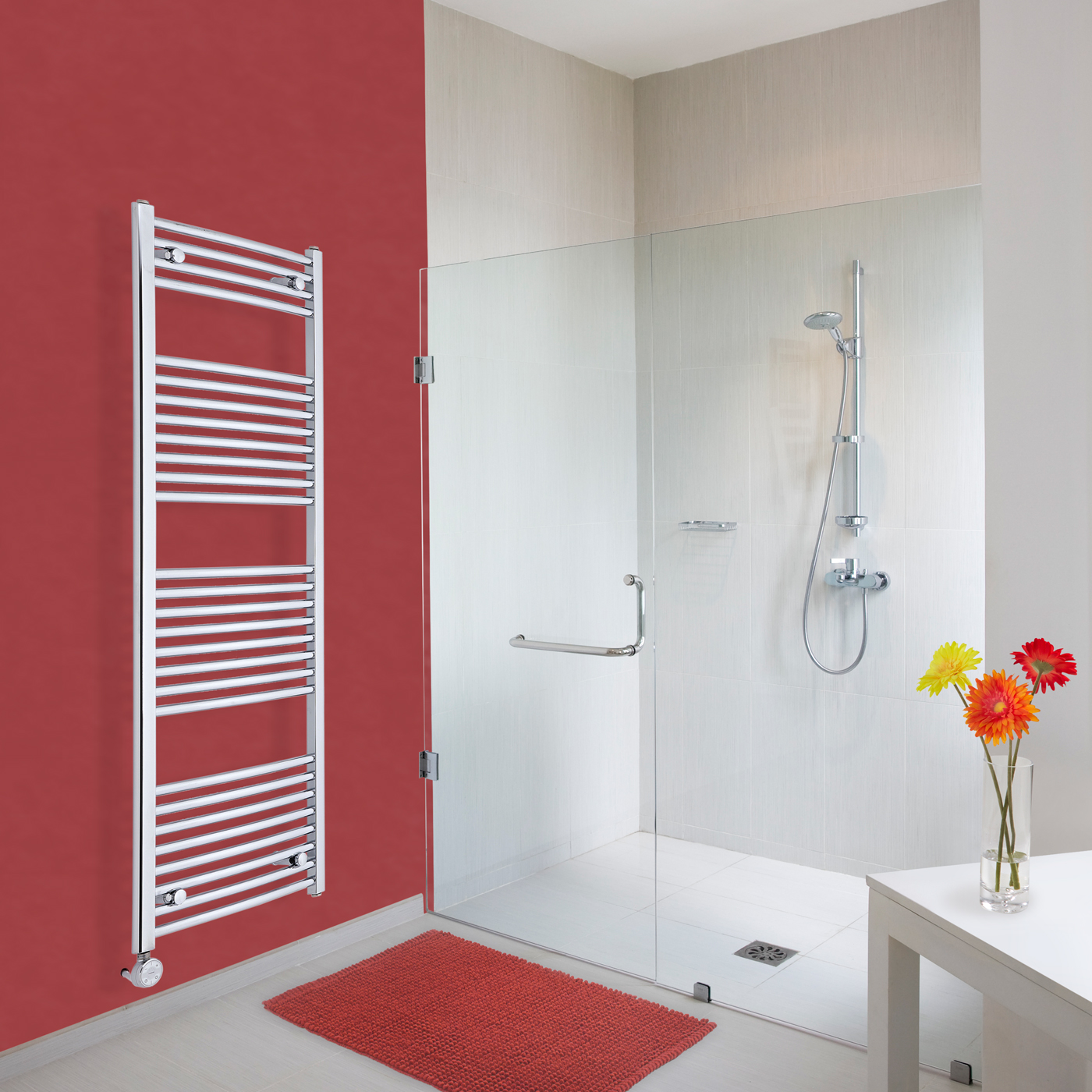 Ischia Gebogen Handdoekradiator Elektrisch Chroom 150cm x 50cm x 4,5cm