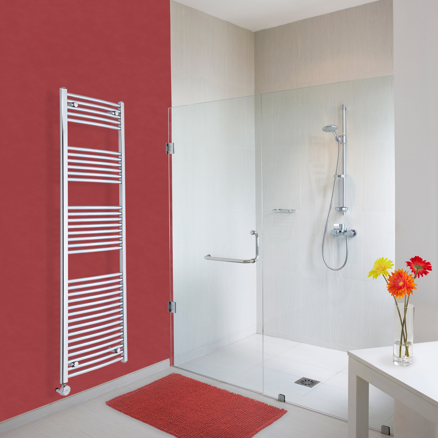 Ischia Gebogen Handdoekradiator Elektrisch Chroom 180cm x 50cm x 4,5cm