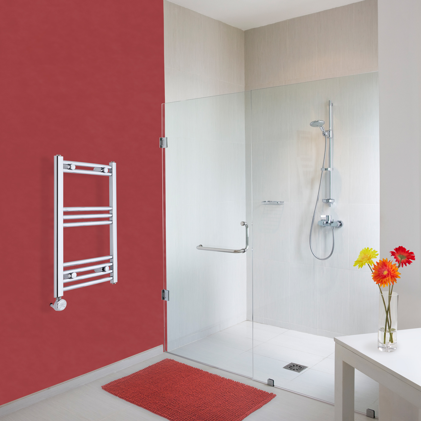 Ischia Gebogen Handdoekradiator Elektrisch Chroom 70cm x 40cm x 3,8cm