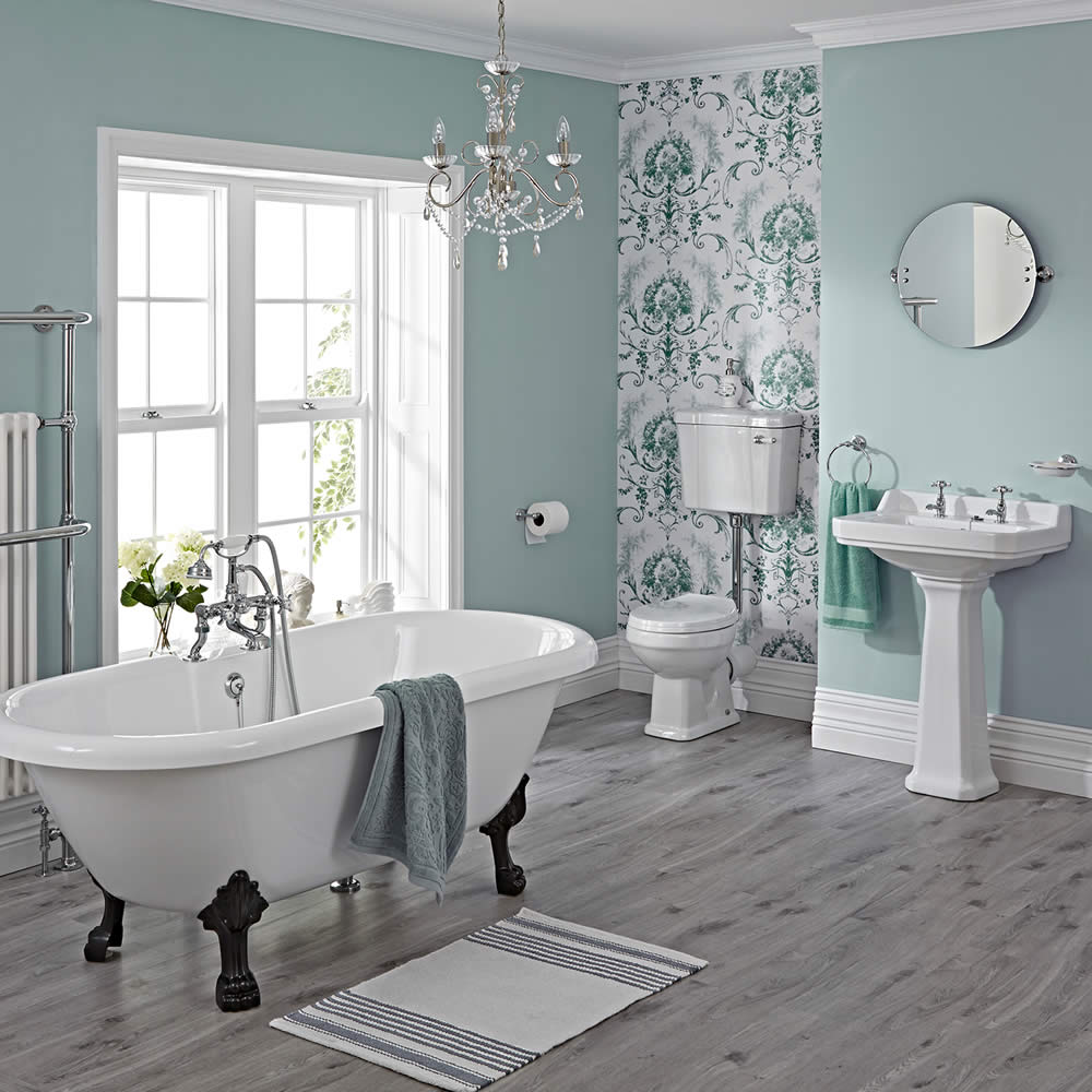 Carlton Complete Klassieke Badkamercombinatie - incl Halfhoog Toilet & Zwarte Leeuwenpootjes
