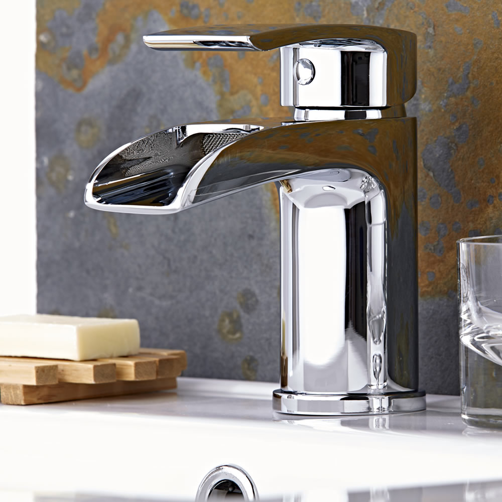 1-greeps Wastafelmengkraan met Watervaluitloop, Perlator en Drukknop Afvoerplug