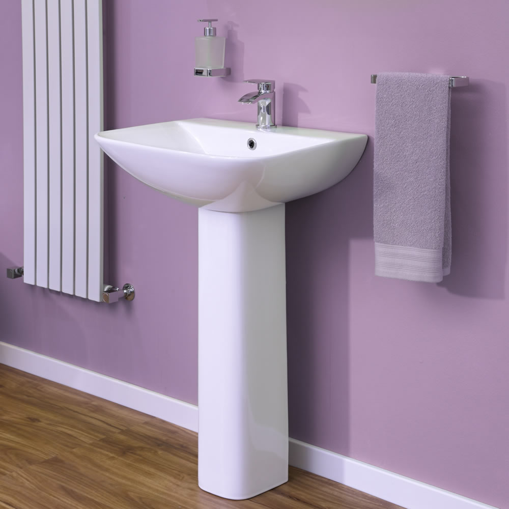 Modern Wit Keramische Wastafel met Zuil - 1 x kraangat