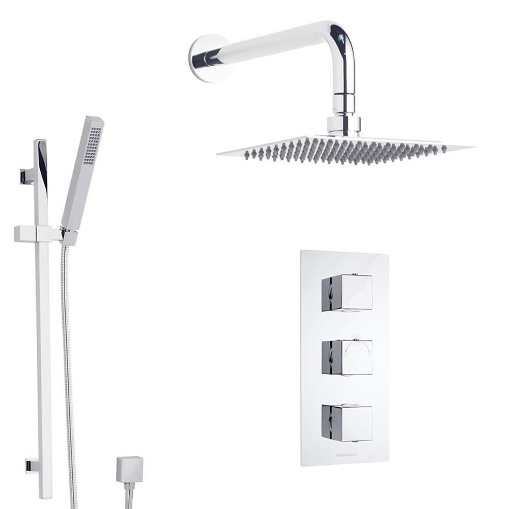 Kubix I 2-weg thermostatisch doucheset zonder omstelkraan (rvs douchekop 20x20cm)