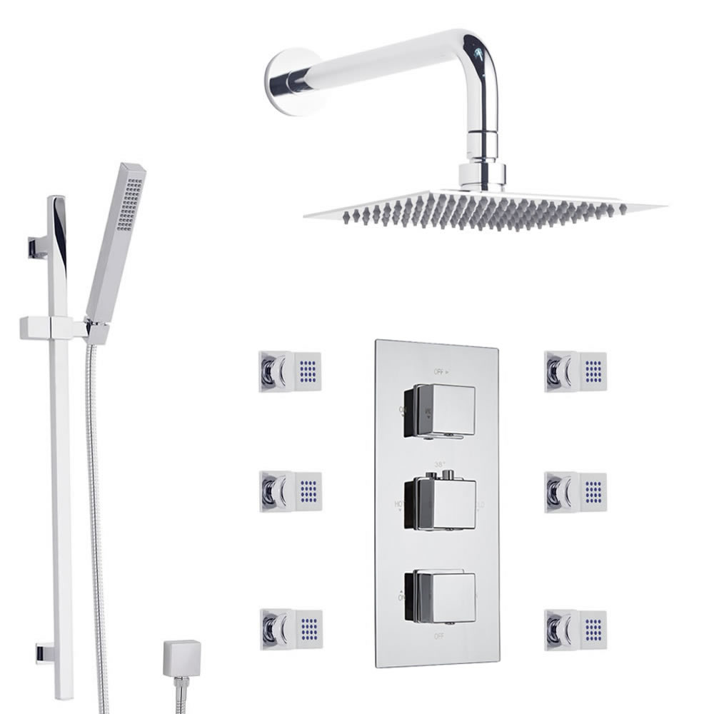 Kubix 3-weg thermostatisch doucheset met omstelkraan (douchekop 20x20cm)