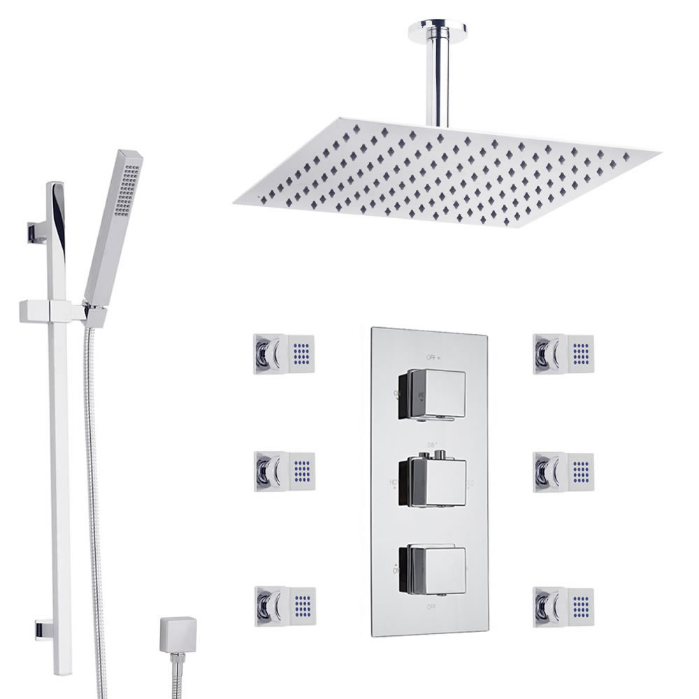 Kubix 3-weg thermostatisch doucheset met omstelkraan (douchekop 40x40cm)