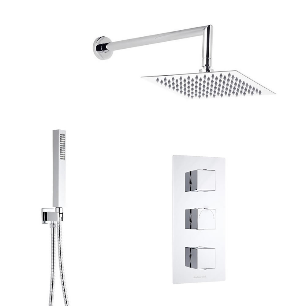 Kubix 2-weg thermostatisch doucheset zonder omstelkraan (rvs douchekop 30x30cm)