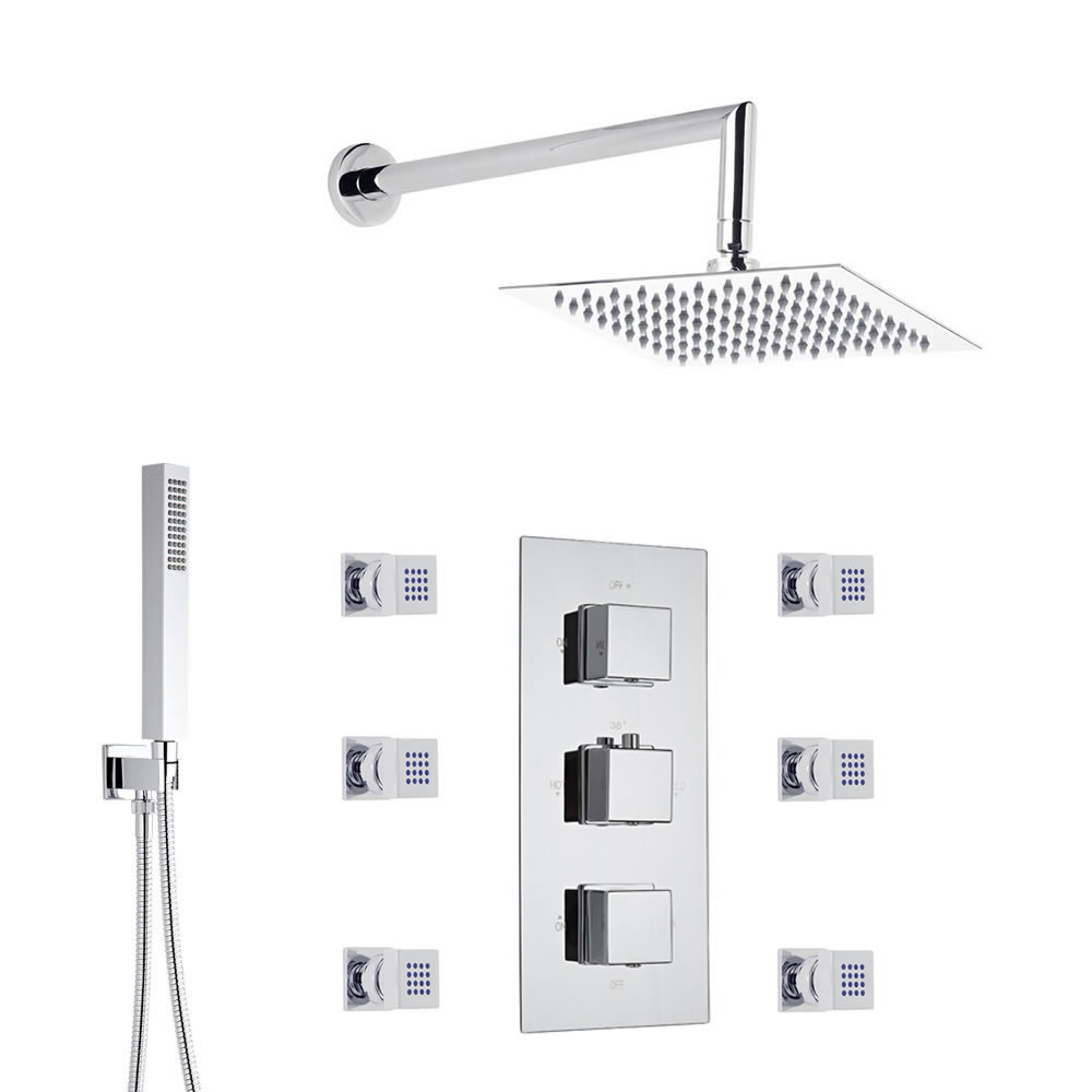 Kubix 3-weg thermostatisch doucheset met omstelkraan ( hoofddouche 20x20cm)