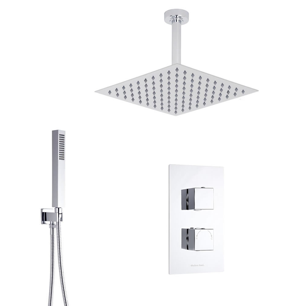 Kubix 2-weg thermostatisch doucheset met omstelkraan (douchekop 30x30cm)