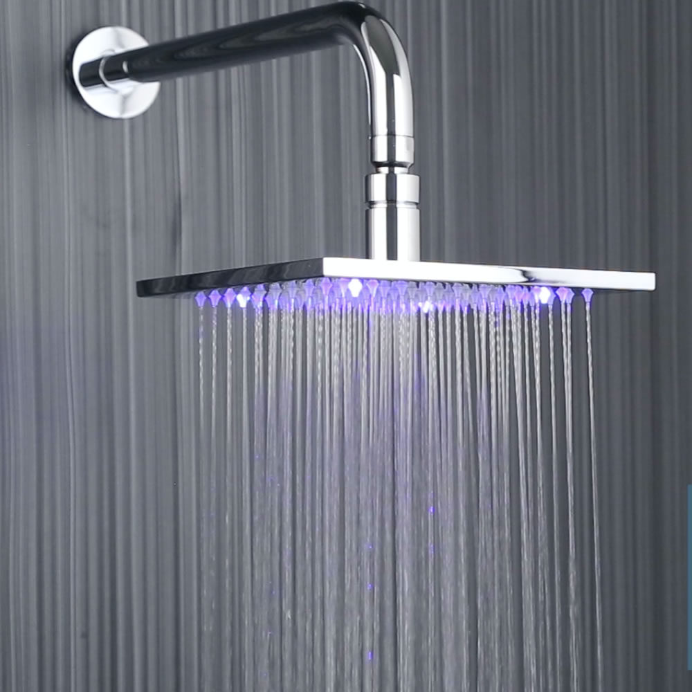 Douchekop RVS Vierkant met LED Licht 20 x 20cm & Douchearm