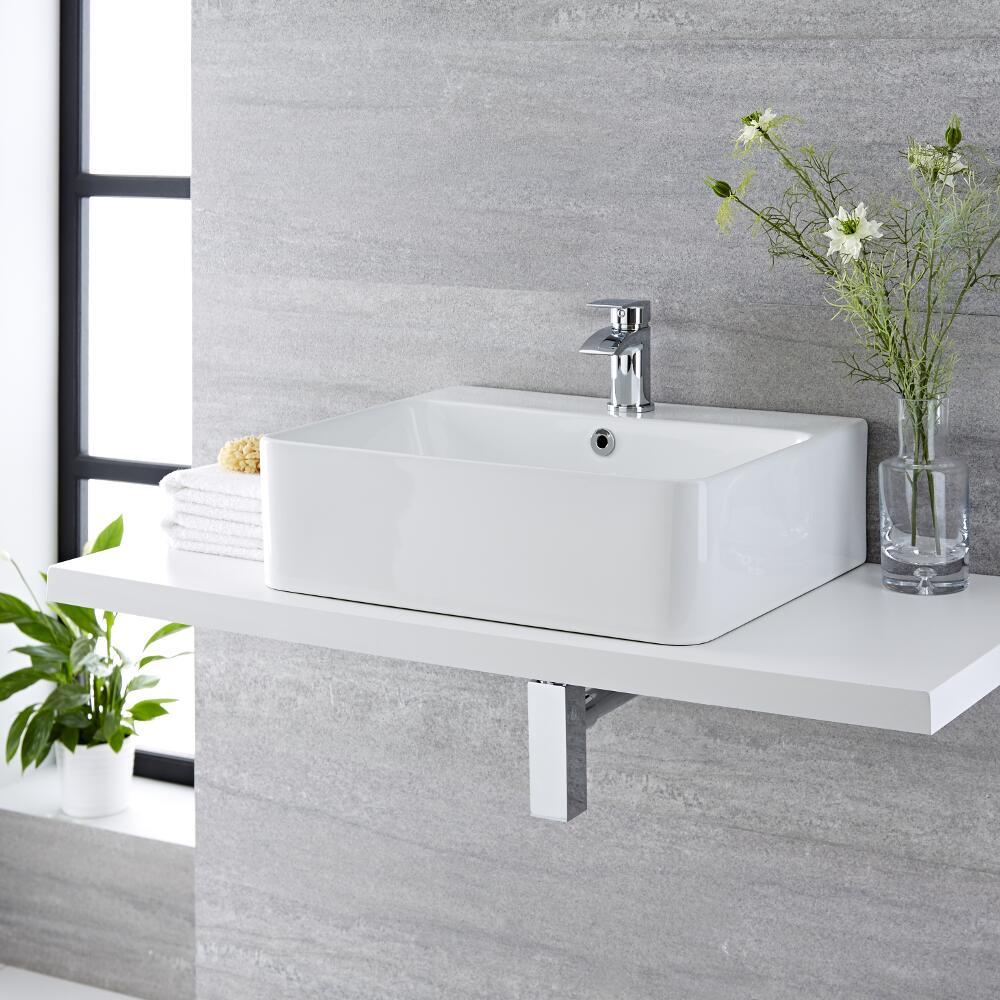 Waterval Wastafelkraan & Exton Wastafel Wit Keramiek Rechthoekig 46cm x 42cm x 15,5cm