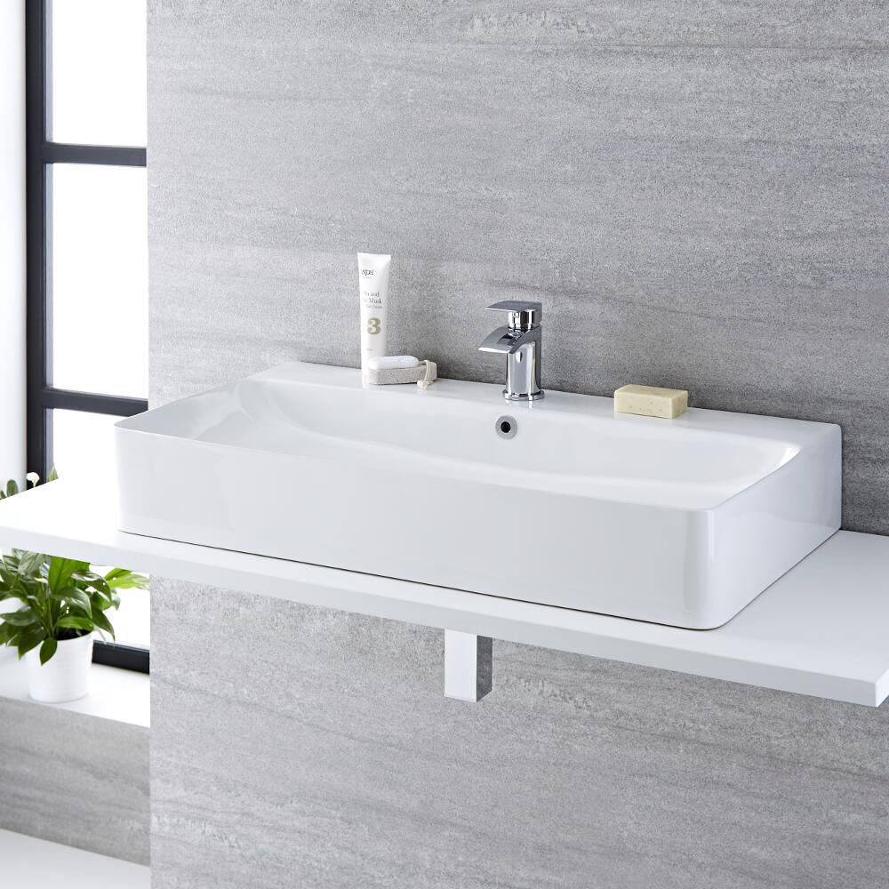 Waterval Wastafelkraan & Exton Wastafel Wit Keramiek Rechthoekig 80 x 41,5 x 15,5cm