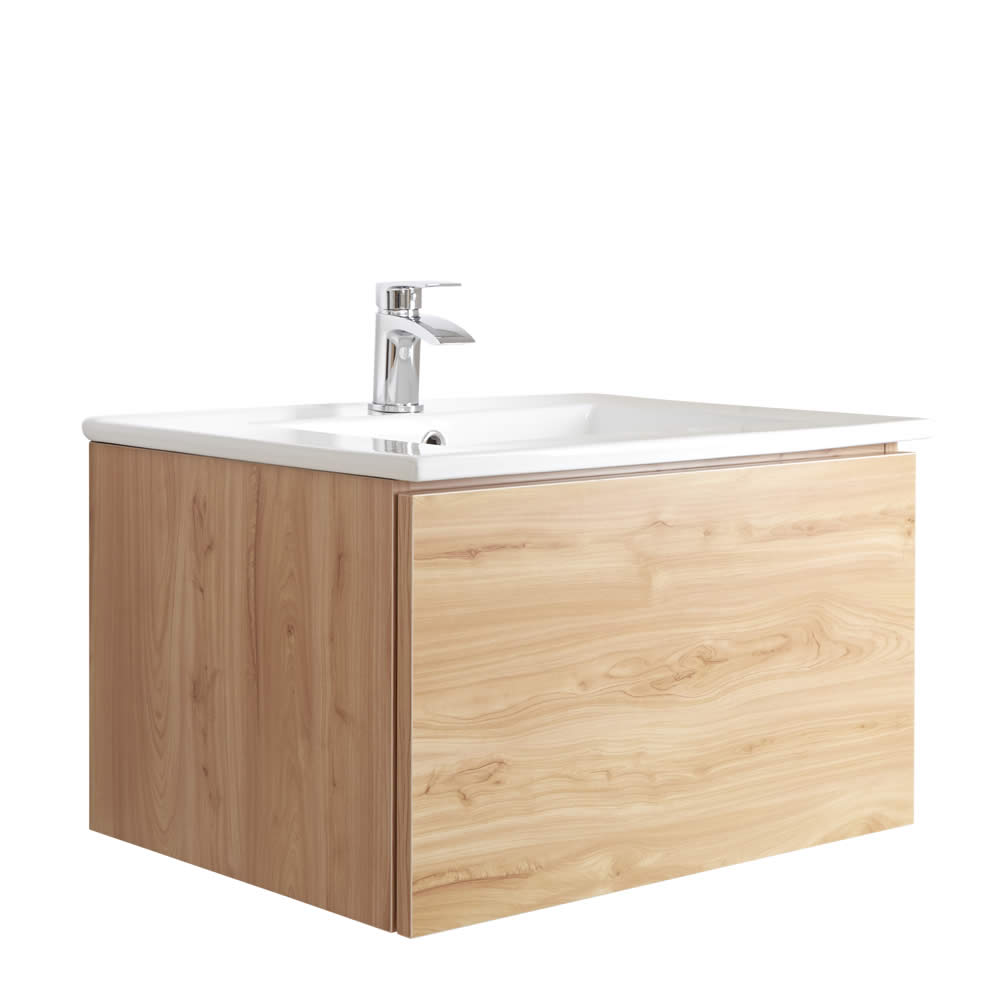 Newington Hangend Wastafelmeubel Goud Eiken incl. Keramische Wasbak - 60 x 35cm