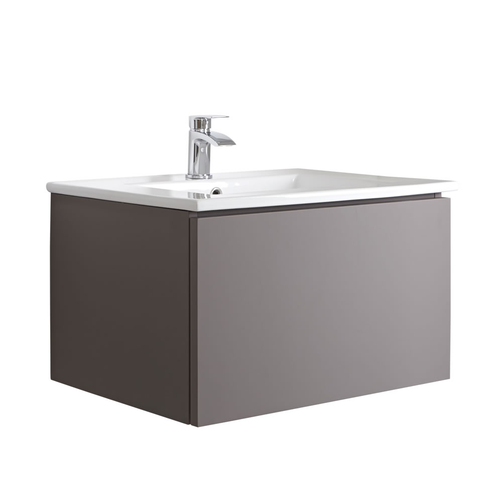 Newington Hangend Wastafelmeubel Mat Grijs incl. Keramische Wasbak - 60 x 35cm