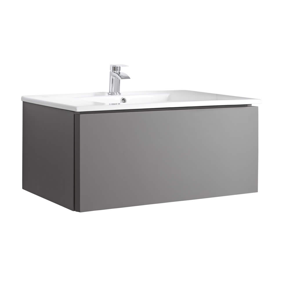 Newington Hangend Wastafelmeubel Mat Grijs incl. Keramische Wasbak - 80 x 35cm