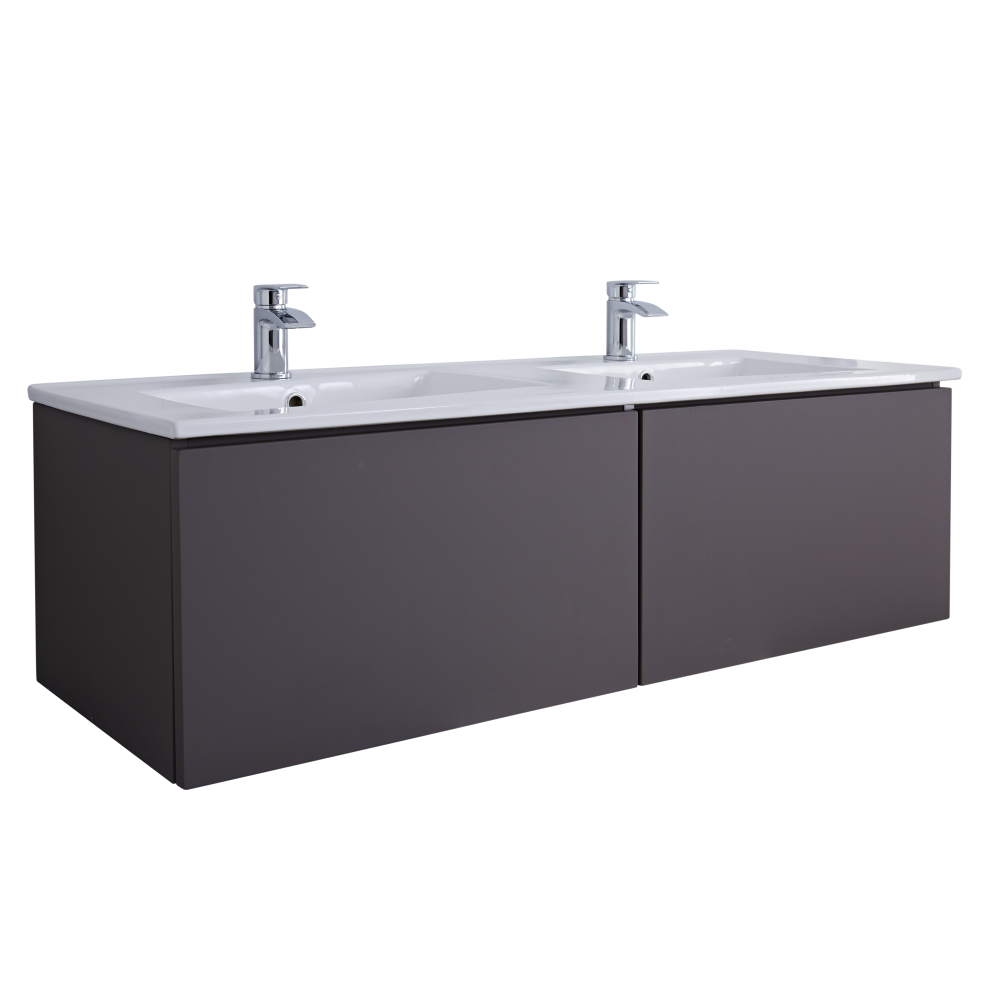 Newington Hangend 2-PersoonsWastafelmeubel Mat Grijs incl. Keramische Wasbak -120 x 35cm