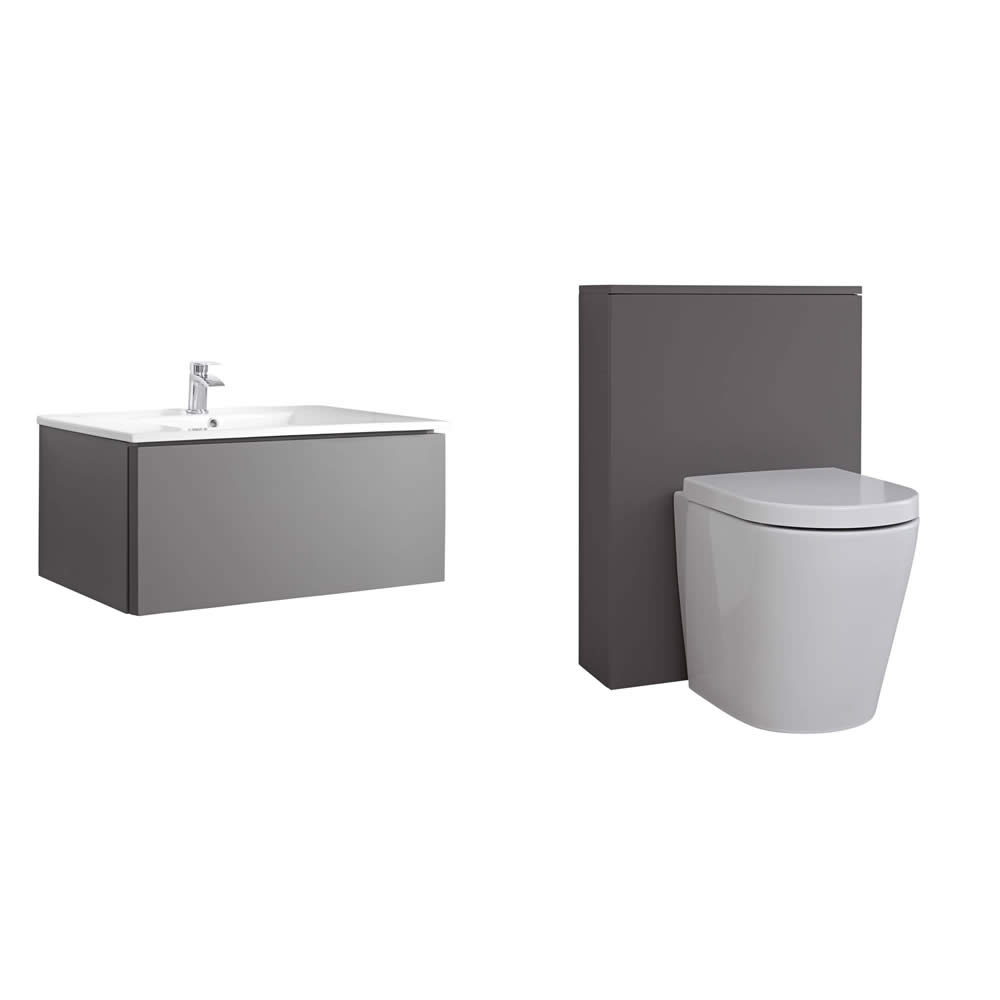 Newington Hangend Wastafelmeubel 80cm Mat Grijs incl. Keramische Wasbak - Toilet Ombouw & Staand Toilet