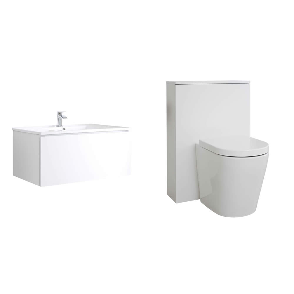 Newington Hangend Wastafelmeubel 80cm Mat Wit incl. Keramische Wasbak - Toilet Ombouw & Staand Toilet